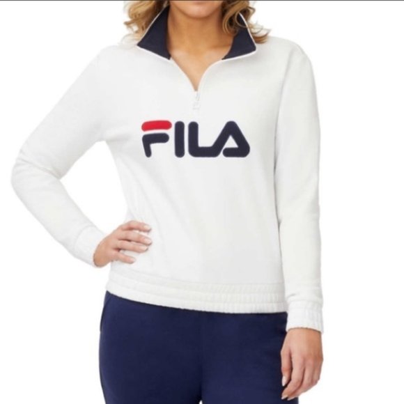 Fila white sweatshirt w logo red and blue zip neck size Small - Picture 1 of 9